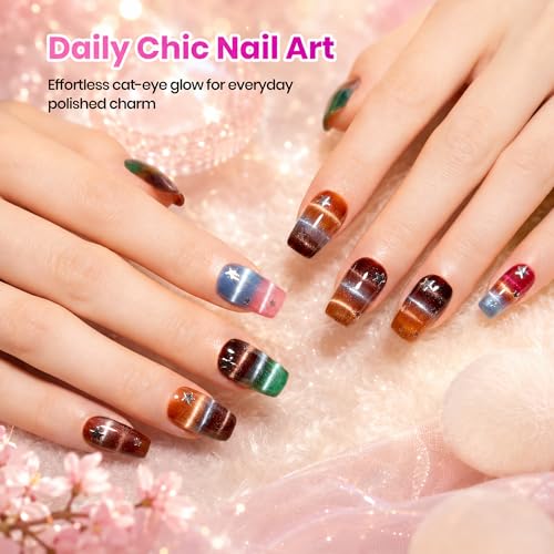 Beetles Cat Eye Gel Nail Polish Set - Timeless Gleam 20 Colors Glitter Cat Eye Gel Nail Kit Nude Pink Red Blue Brown Black Magnetic Base Matte Glossy Top Coat Soak Off UV Manicure Salon Gift for Women - color: 0-0-0-Timeless Gleam