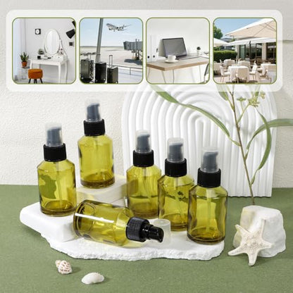 Segbeauty 6pcs 2oz Glass Travel Lotion Container Refillable, Small Travel Containers for Creams, 60ml Mini Empty Lotion Bottles with Pump Dispenser, Cosmetic Skincare Containers Sample Cream Bottle - size: 2oz