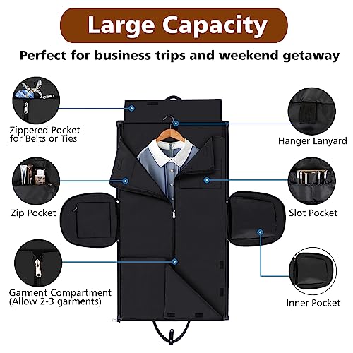 Convertible 2-in-1 Garment Bags for Travel, Carry On Garment Duffle Bag With Shoe Compartment Large Weekender Bag for Women Men Hanging Suitcase Suit Travel Duffel Overnight Bags 4pcs Set - color: C-black Diamond