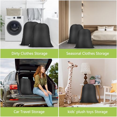 OTraki 20 x 24 inch Laundry Bag 2 Pack Travel Laundry Bags Medium Washable Dirty Clothes Bag Organizer with Drawstring Closure for Camp Fit Laundry Hamper Drying Do Not Exceed 176℉ Black - size: 20x24 inch