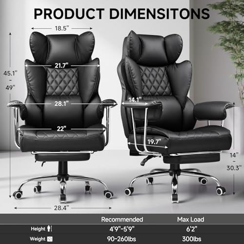 GTPLAYER Gaming Chair,Office Chair with Pocket Spring Lumbar Support, Ergonomic Comfortable Wide Office Desk Computer Chair with Outward Fixed Soft Armrests and Footrest (PU Leather, Black) - color: Black