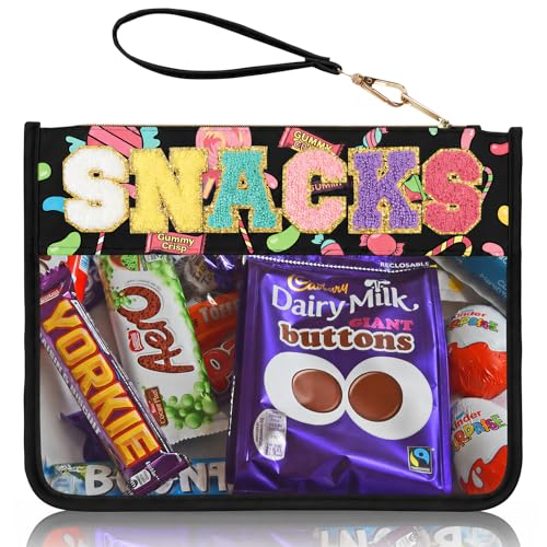 Chenille Letter Clear Zipper Pouch for Travel Preppy Patch Makeup Bag-Nylon Cosmetic Preppy Makeup Waterproof Organizer Bag Set for Women Valentines Bag (Black-candy) - color: Black-Candy