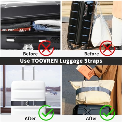 TOOVREN 2-in-1 Travel Belt for Luggage Straps Add a Bag Bungees Suitcase Luggage Strap Over Handle Suitcases Belt for Carry On Bag Adjustable Backpack Attachment Airport Travel Accessories Gray - color: Gray