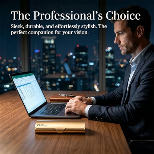 Philley Aluminum Ultra-Light Eyeglasses Case Hard Shell Nearsighted Glasses Case for Women & Men - color: Gold