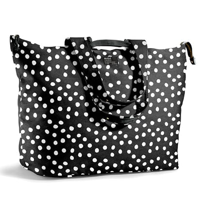 Fit & Fresh XL Beach Tote Bag for Women – XL Travel Tote with Zipper & Pockets, Oversized Canvas Pool Bag, Weekender Carry-On - color: B&w Dot