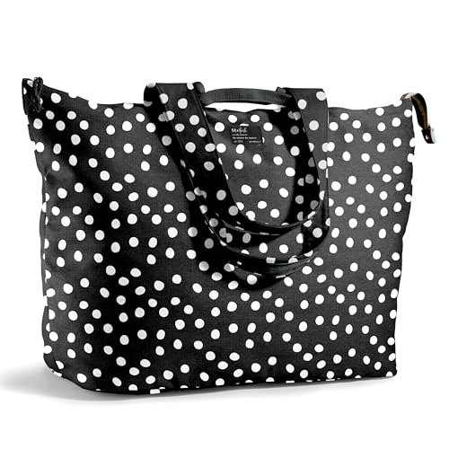 Fit & Fresh XL Beach Tote Bag for Women – XL Travel Tote with Zipper & Pockets, Oversized Canvas Pool Bag, Weekender Carry-On - color: B&w Dot