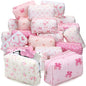 Paterr 20 Pcs Cotton Quilted Makeup Bag Bulk Coquette Cosmetics Bag Flower Aesthetic Essential Pouch Emergency Travel Toiletry Cotton Pouch Gifts for Women(Pink Bow) - style: Pink Bow