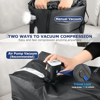 TPU Vacuum Bag for Travel, 70D Nylon Reusable Compression Bag with IP67 Waterproof Zipper, Compression Packing Cubes for Clothing, Space Saver Bags for Luggage and Backpack(Gray-1 PCS + PUMP) - color: Gray-1 PCS + PUMP