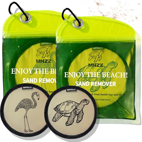 MNZZ 2 Pack Sand Remover Bag Portable Quick Dry Eraser for Beach Towel Blanket Chair Cover Shell Shovel Hat Umbrella Tent Shade Canopy Travel Picnic Pool Hiking Outdoor Accessories - color: 2pcs Exquisite Round Turtle Flamingo