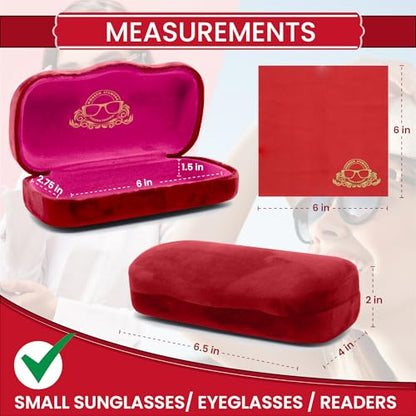 Hard Shell Glasses Case w/Cloth,Velvet Reading Glass, Eyeglass Case, Lightweight, Crush-Resistant, Men & Women - color: Red Velvet, size: Large
