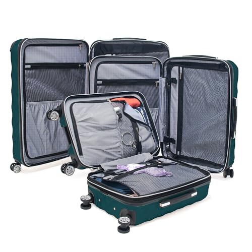 Kenneth Cole REACTION Diamond Tower Collection Lightweight Hardside Expandable 8-Wheel Spinner Travel Luggage, Deep Teal, 3-Piece Set (20", 24", & 28") - color: Deep Teal, size: 3-Piece Set (20", 24", & 28")