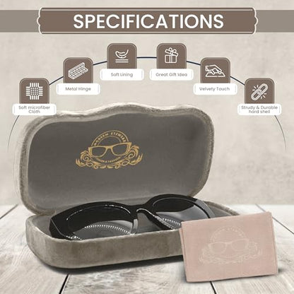 Hard Shell Glasses Case w/Cloth,Velvet Reading Glass, Eyeglass Case, Lightweight, Crush-Resistant, Men & Women - color: Gray Velvet, size: Large