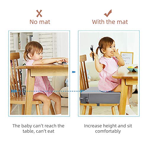 Toddler Booster Seat for Dining Table, PU Washable Double Safe Straps Non-Slip Bottom Booster Seat Dining Toddler, Portable Travel Increasing Cushion (Grey) - color: Grey
