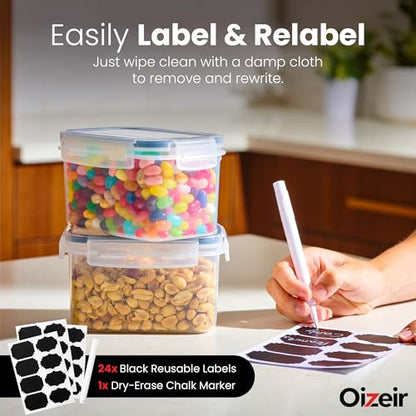 Oizeir Airtight Food Storage Containers Set - Air Tight with Lids - Pasta Flour Sugar Cereal - Storage Containers for Food (Clear-24 Pack)