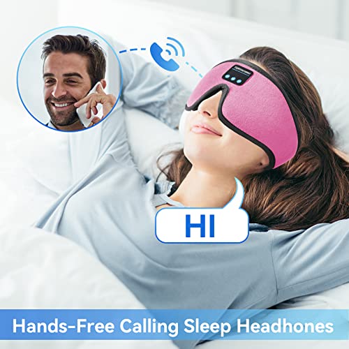 Sleep Headphones, 3D Sleep Mask, LIGHTIMETUNNEL Washable Sleeping Headphones with Ultra Thin Stereo Speakers Microphone Hands Free for Insomnia Travel Pink - color: Pink
