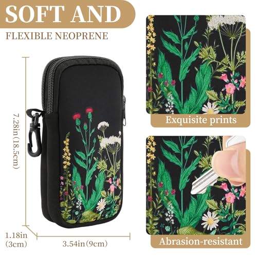 QIUTIMIY Sunglasses Soft Case Zipper Double Eyeglass Case with 2 Compartments 1 Belt Clip - color: Wild Flower
