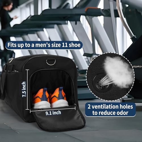iFARADAY Men's Gym Bag with Shoes Compartment, 24 inch, Black | 52L, Multi Pockets, Sport Duffle Bag, Travel, Fitness & Workout - color: Black