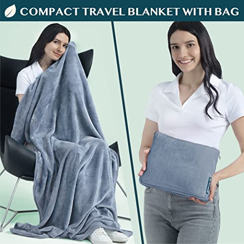 PAVILIA Travel Blanket Pillow, Soft Airplane Blanket 2-IN-1 Combo Set, Plane Blanket Compact Packable, Flight Essentials Car Pillow, Travelers Gift Accessories Luggage Backpack Strap, 60x43 Slate Blue - color: Dusty Blue