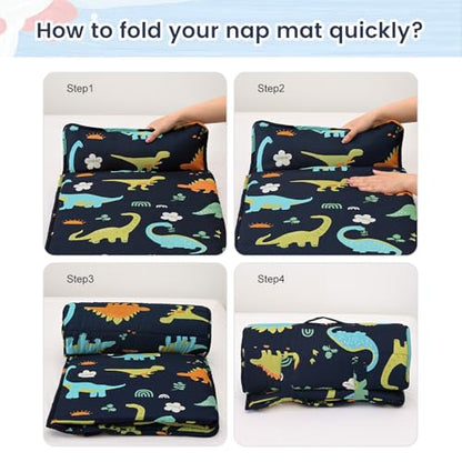 PHF Soft Toddler Nap Mat with Removable Pillow, Rollup Design Kids Sleeping Mat, Slumber Bags for Boys, 50"x20" Toddler Sleeping Bag for Daycare Preschool Travel Camping, Large Dinosaur - color: Large Dinosaur