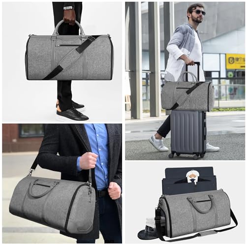Garment Bag for Travel, Convertible Carry-On Duffel with Shoe Compartment, Waterproof & Wrinkle-Free Suit Carrier for Business Trips & Weekend Getaways, Foldable & Lightweight - color: Lt Grey