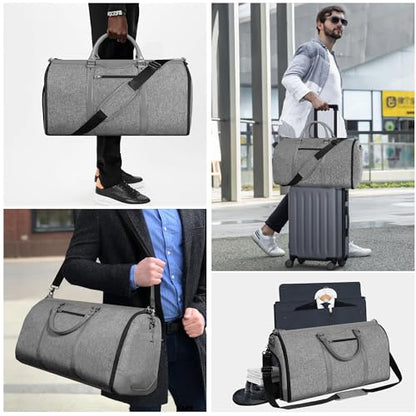 Garment Bag for Travel, Convertible Carry-On Duffel with Shoe Compartment, Waterproof & Wrinkle-Free Suit Carrier for Business Trips & Weekend Getaways, Foldable & Lightweight - color: Lt Grey