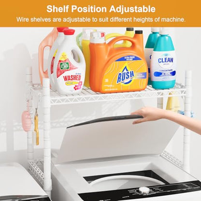 ULIFHOME U16 Upgraded Washer Dryer Stacking Rack for Narrow Laundry Room and Bathroom, Metal Over Washer and Dryer Storage Shelves for Saving Space, 29.5" W x 23.6" D x 53.1" H, White - color: White