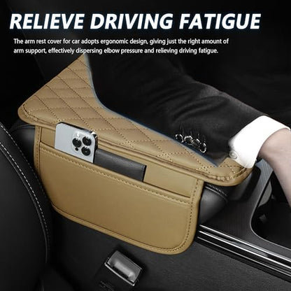 Stacool Upgraded Car Center Console Cover,Microfiber Leather Car Armrest Cover Cushion with 2 Storage Bags,Universal Car Armrest Storage Box (Beige) - color: Beige