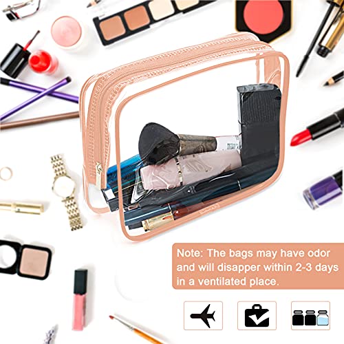 APREUTY Clear Makeup Bags, TSA Approved 6 Pcs Cosmetic Makeup Bags Set Clear PVC with Zipper Handle Portable Travel Luggage Pouch Airport Airline Vacation Organization (Pink) - color: Pink-6PCS (Large+Medium+Small)