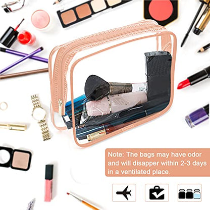APREUTY Clear Makeup Bags, TSA Approved 6 Pcs Cosmetic Makeup Bags Set Clear PVC with Zipper Handle Portable Travel Luggage Pouch Airport Airline Vacation Organization (Pink) - color: Pink-6PCS (Large+Medium+Small)