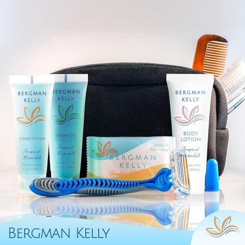 Bergman Kelly - Hotel Toiletries Bundle - Tropical Waterfall, 1 oz each, 18800 pcs - 4-Piece Set: Rectangular Bar Soap, Shampoo, Conditioner & Body Lotion (4700 each) - Bulk Mini Guest Amenities - size: Full Pallet (18800 Pieces)