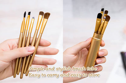 AKOAK 5 Pcs/set Travel Portable Mini Eye Makeup Brush Set Apply Eyeshadow Eyeliner Eyebrow Brush Lip Makeup Brush Set Makeup Tools (Gold) - color: Gold