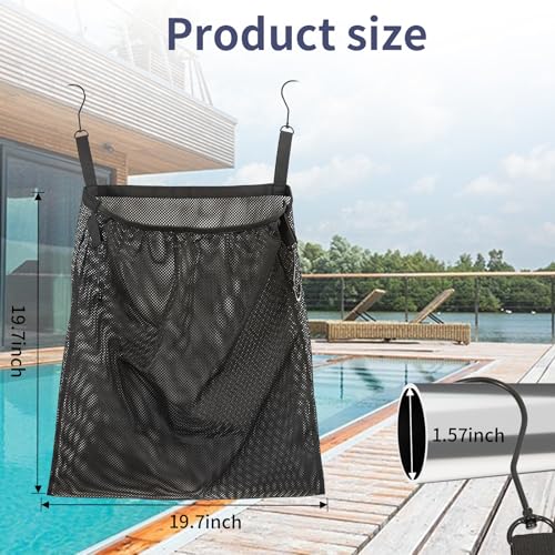 Mesh Side Pouch for Pool Storage Bin,19.7x19.7 in Elastic Hanging Net Mesh Bag,Expandable Organizer Bag with Hooks for Pool, Toy Storage Holder for Pool Accessories,Outdoor Supplies