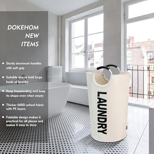 DOKEHOM 125L X-Large Laundry Basket, Collapsible Laundry Bag, Freestanding Tall Clothes Hamper, Foldable Washing Bin (Beige) - color: Beige, size: 125L