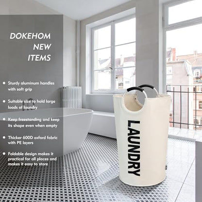 DOKEHOM 125L X-Large Laundry Basket, Collapsible Laundry Bag, Freestanding Tall Clothes Hamper, Foldable Washing Bin (Beige) - color: Beige, size: 125L