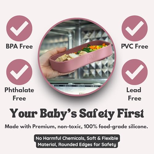 Baby Travel Essentials 6 Pc Silicone Feeding Set - Portable Toddler Plates with Suction, Baby Spoons & Foldable Bib in Carrying Case - BPA-Free Infant & Toddler Utensils for Airplanes & Eating Out - color: Dark Pink