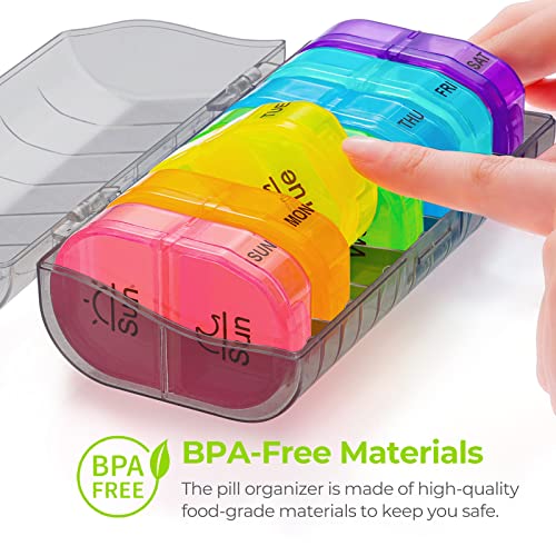 AUVON Pill Box 2 Times a Day, Weekly Pill Organizer AM PM with 7 Daily Pocket Case to Hold Vitamin, Medicine, Medication, and Supplement - color: Grey Black