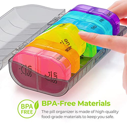 AUVON Pill Box 2 Times a Day, Weekly Pill Organizer AM PM with 7 Daily Pocket Case to Hold Vitamin, Medicine, Medication, and Supplement - color: Grey Black
