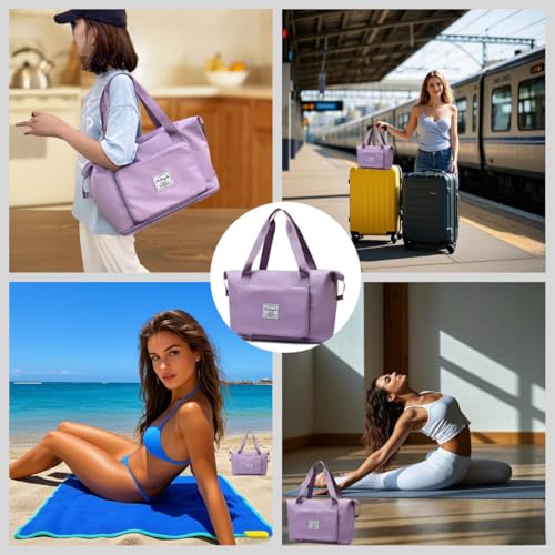 Large Capacity Foldable Travel Bag, Expandable lightweight Carry on Bag, Dry with Wet Separation Spor Duffel Bags (Khaki) - color: Khaki