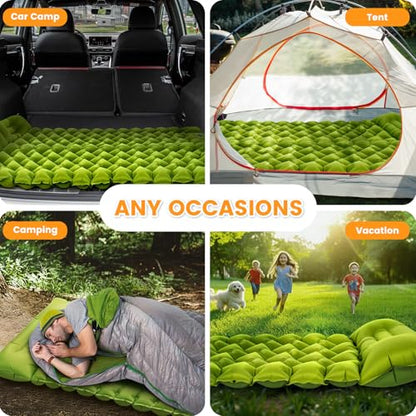Camping Sleeping Pad, Ultralight Camping Mat with Pillow Built-in Foot Pump, Inflatable Sleeping Pads Compact for Travel, Camping Backpacking Hiking Tent Car Camp Gear - color: Green