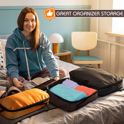 5 Pack Compression Packing Cubes for Travel Space Saving Cubes Luggage Organizer for Suitcase(Apricot,Mixed)