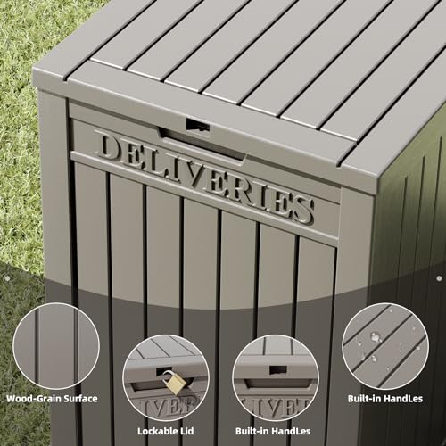 LHBGO Package Delivery Box for Outside, 48 Gallon Storage with Lockable Secure Design, Large Resin Outdoor Package Drop Cabinet - color: Grey