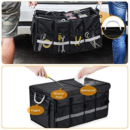 Car Trunk Organizer with Lid,Collapsible Car Trunk Storage Organizer,Multi-Compartment Car Organizer for auto, SUV, Truck, Minivan Black, X-Large