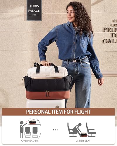 LOVEVOOK Travel Duffel Bag, Weekender Bags for Women, Large Overnight Bags with Shoe Compartment, 38L Carry on Gym Hospital Bag with Wet Pocket, 2 Pcs - color: Light Apricot-Coffee-Beige, size: Large-2 Pcs