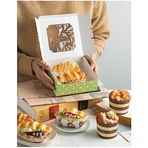 20 Pack Bakery Boxes with Window Small 6x6x2 inch for Cookie, Candy, Pastry, Brownie, Chiffon Cake, Tart, Pie, Waffle (Green-Polka Dot) - color: Green-Polka Dot