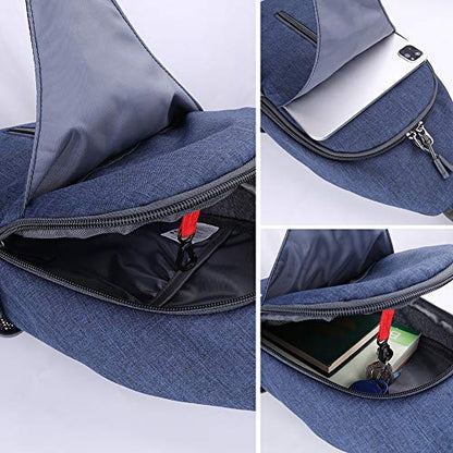 WATERFLY Crossbody Sling Backpack Sling Bag Travel Hiking Chest Bag Daypack - color: Navy Blue