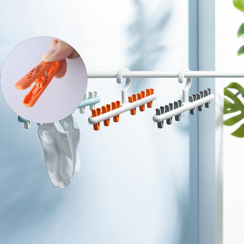 Foshine Clothes Hanger 2 Pack Clothes Drying Racks Windproof for Drying Socks Bras Underwears Baby Clothes Hats Scarfs Towels Pants and Gloves Diaper Grey Orange - color: White With Orange&grey Clips