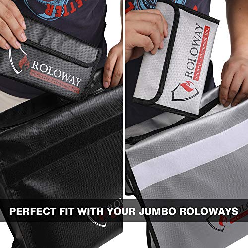 ROLOWAY Small Fireproof Bag (5 x 8 inches), Non-itchy Fireproof Money Bag for Cash, Valuables, Passport, Currency & Keys (2-Pack) - size: 8 x 5 inch, style: Silver & Black Bag