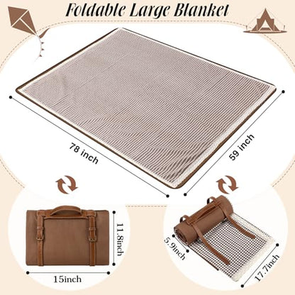 VitalCozy Waterproof Picnic Blankets 59 x 78in Outdoor Blanket Foldable 2 in 1 Double Layer Sandproof Beach Mat with Carry Strap for Camping Lawn Park Beach Grass(Coffee White) - color: Coffee White