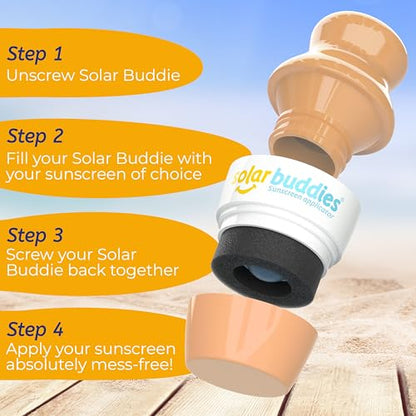 Solar Buddies Grab & Go Travel Bundle - Single Nude - Empty Refillable Applicator with Carabiner Clip & Brush - Roll-On Sponge for Lotion & Cream - 3.4oz (No Sunscreen Included) - color: Nude Single