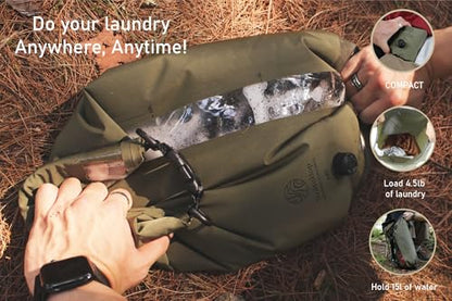 Washbag Portable Washing Machine - 15L Fully Waterproof Dry Bag - Lightweight Compact Nylon Washing Machine - Portable Manual Clothes Washer Laundry Bag (Olive) - color: Olive